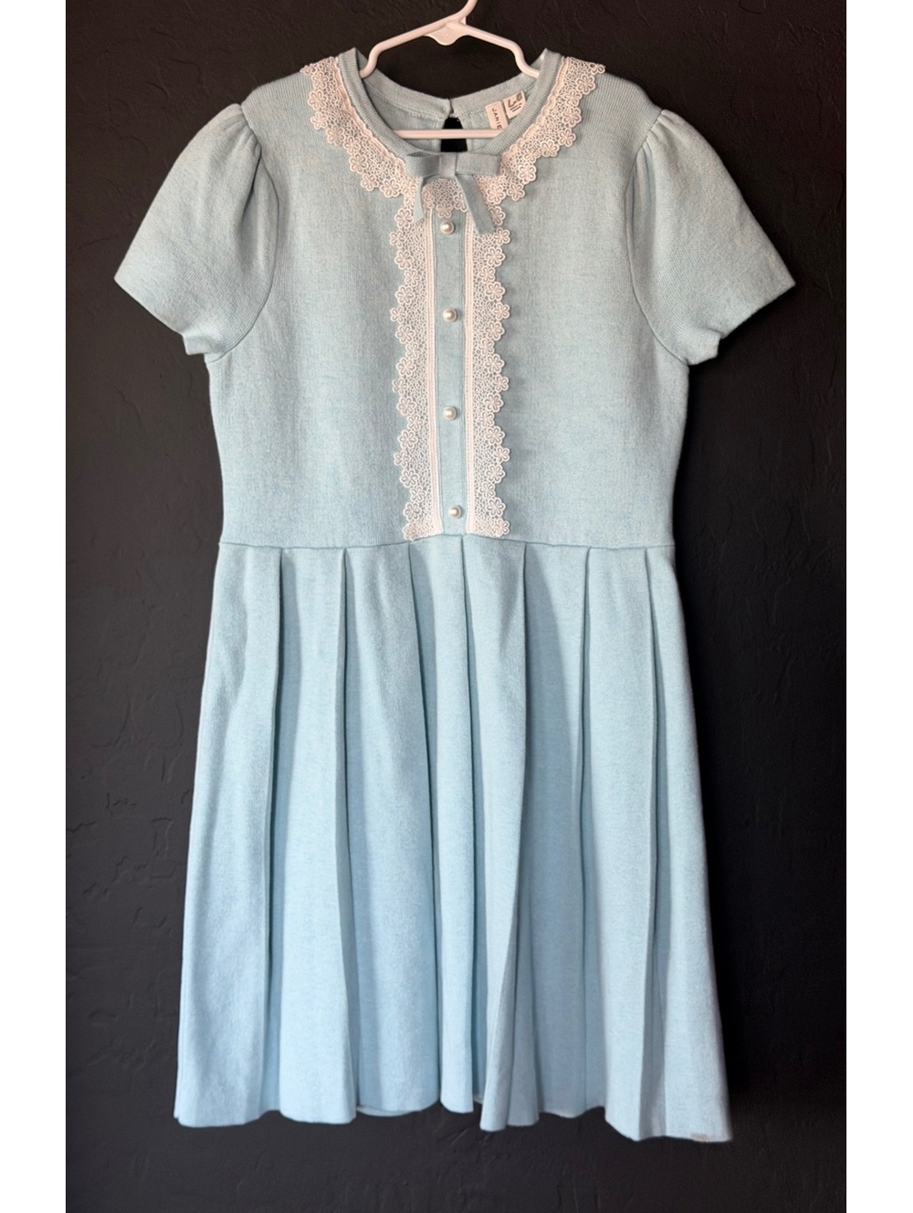Janie and Jack Girls Size 12 Blue Knit Pleated Dress Lace Pearl NWOT